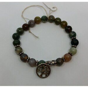 NATURAL polished gemstones bracelet with tree of life charm